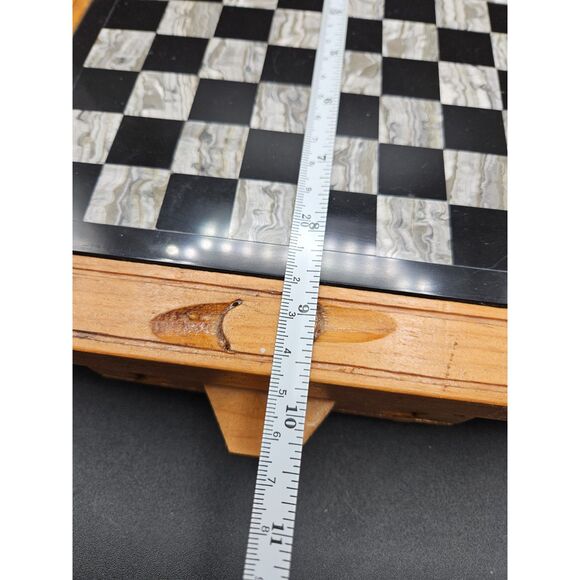 Hand Carved Wooden Marble Chess Board Set w/2 Drawers White Black Onyx Pieces - Picture 11 of 11